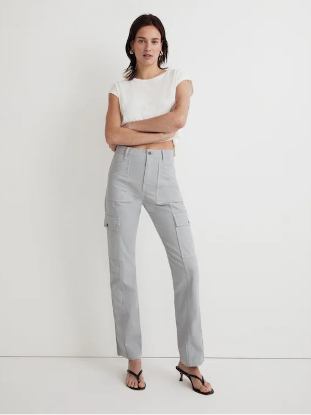 Madewell ’90s Straight Cargo Pants Grey Herringbone NWT Size 25